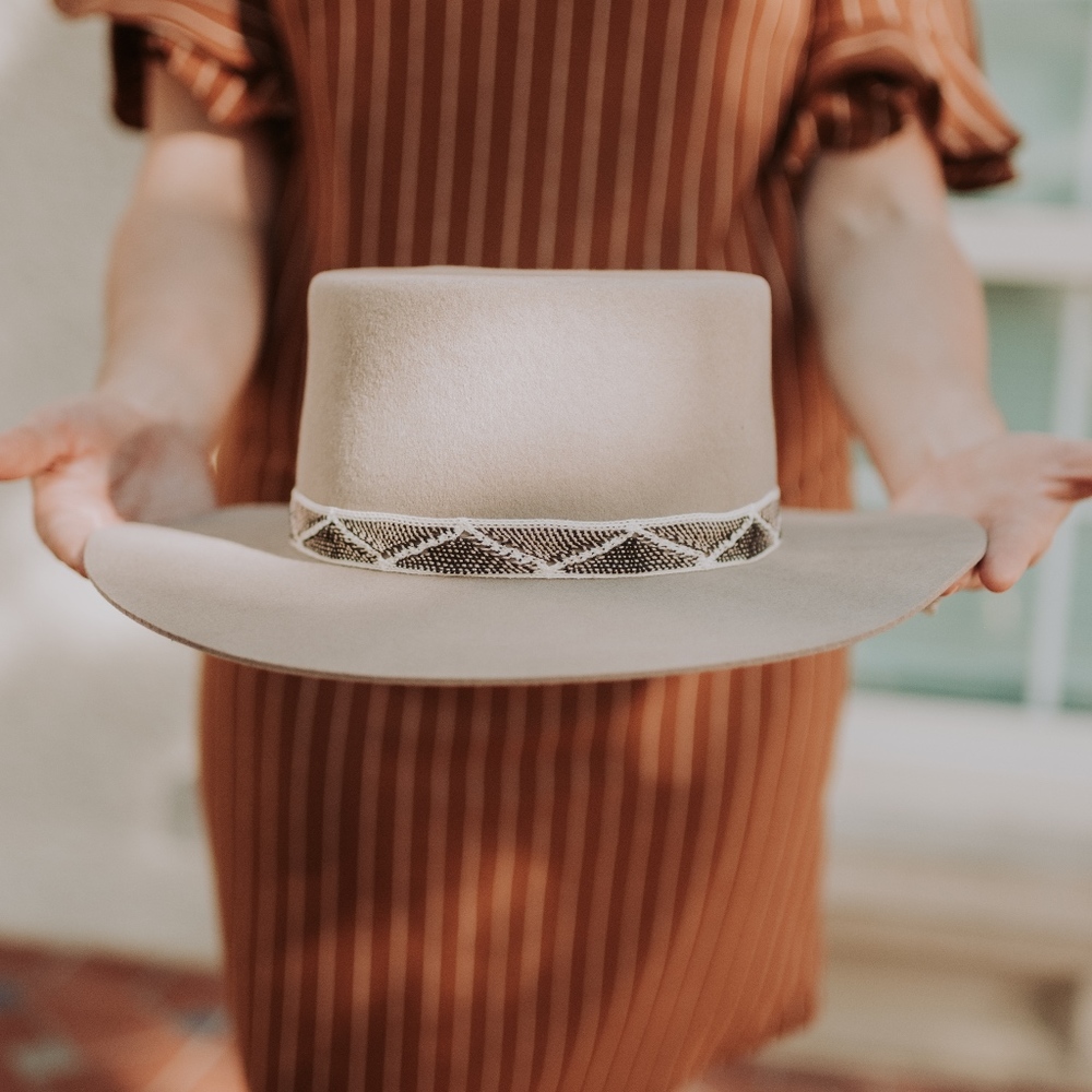 Tan Felt Hat with Belted Detail